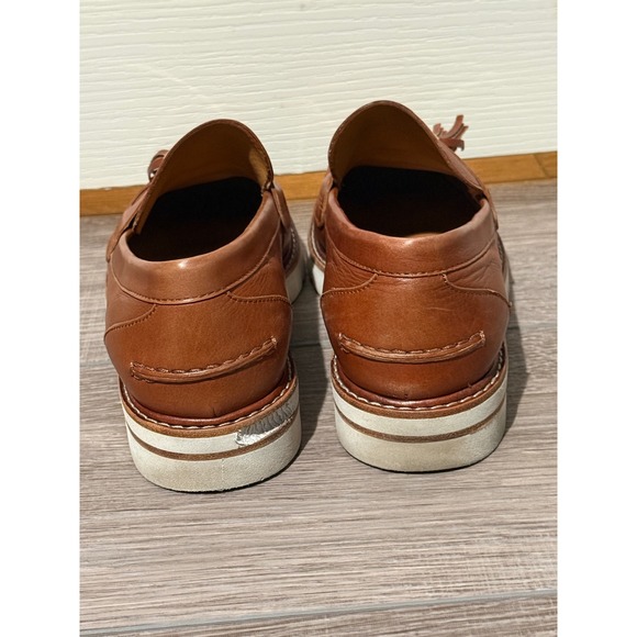 Stuart Weitzman Mens Cognac Brown Leather Tassel Lug Sole Loafers Made in‎ Spain